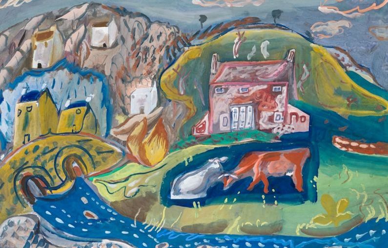 Tech Art - a painting of a house on a hill